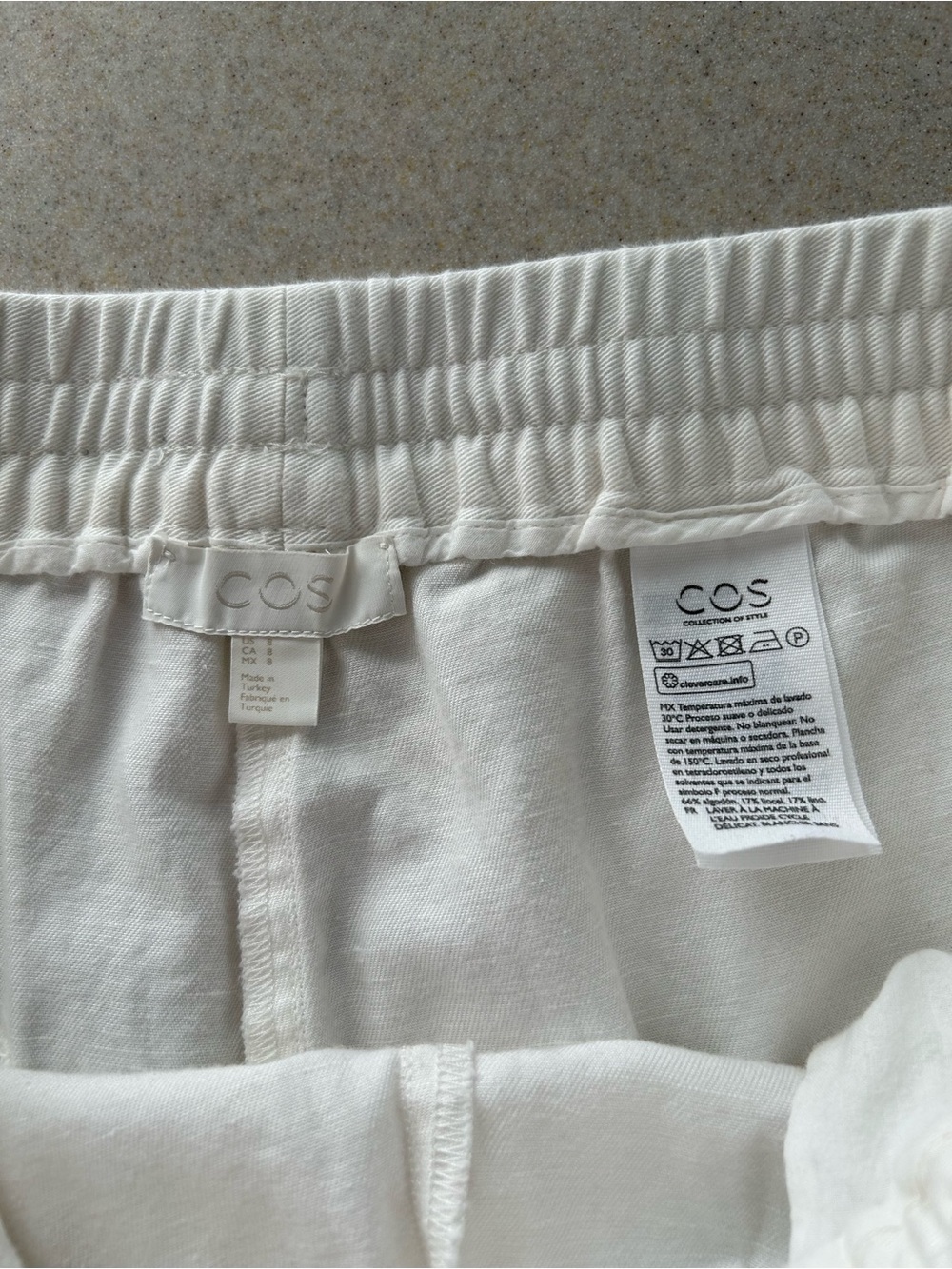 COS Linen Blend Pull On Pants Sz 8 3 Pocket Casual Straight White Resort Beachy - Picture 3 of 8